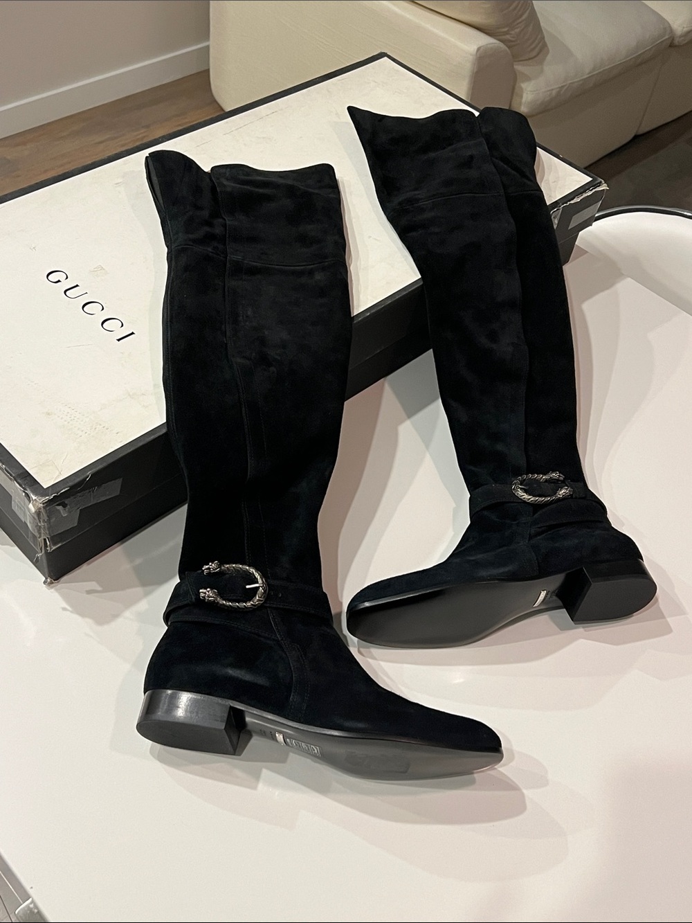 GUCCI dionysus black suede over the knee riding boots size 39.5